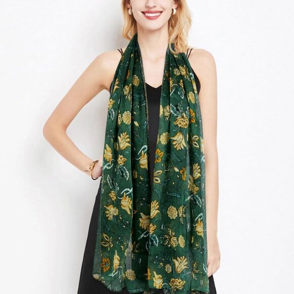 Lightweight Cotton Scarves Women Floral Print Summer Wrap Shawl Accessory - Picture 3 of 7